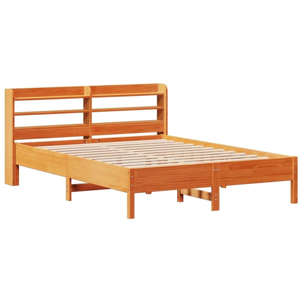 Cadre de lit sans matelas cire marron 135x190cm bois pin massif - XIOS