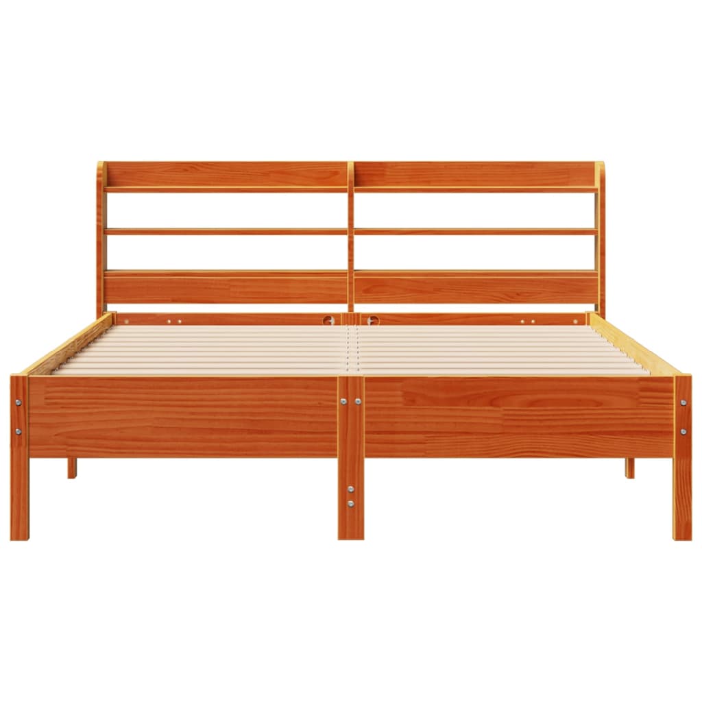 Cadre de lit sans matelas cire marron 135x190cm bois pin massif - XIOS