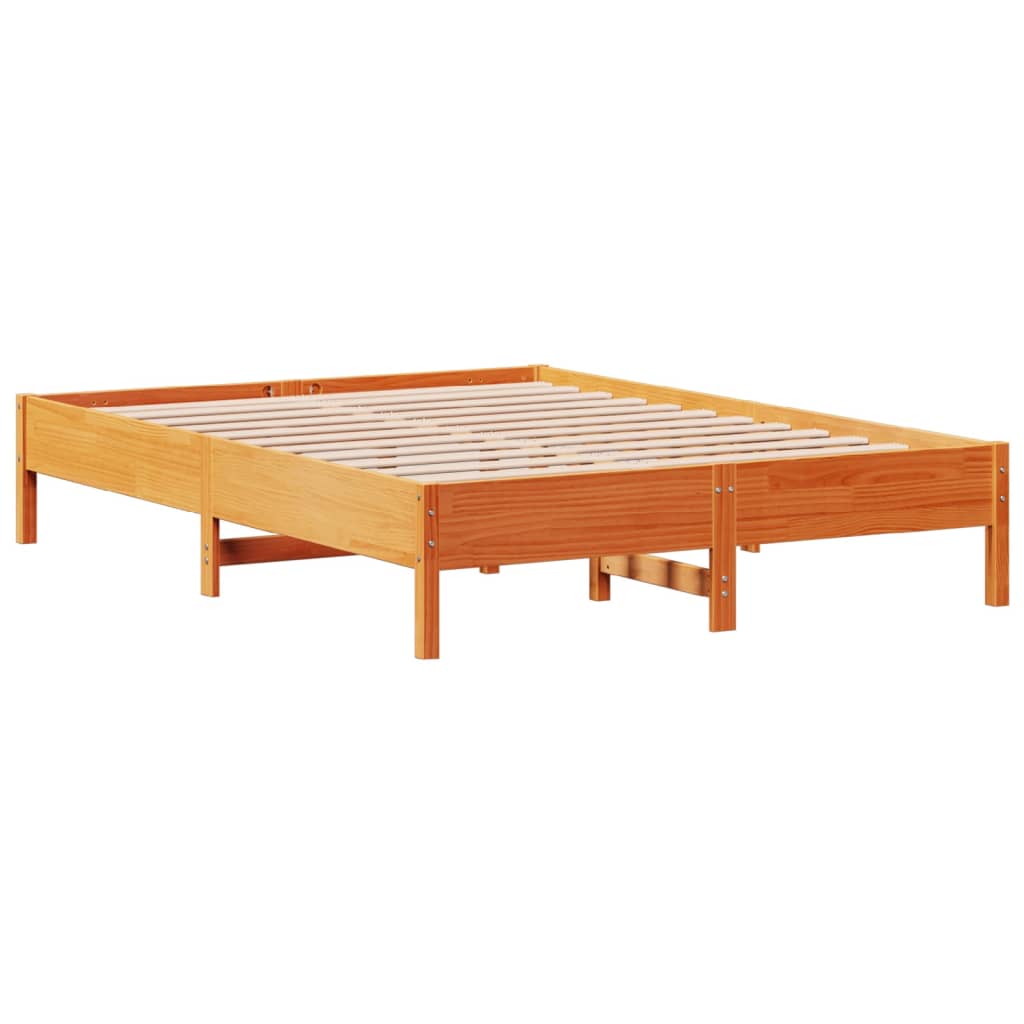 Cadre de lit sans matelas cire marron 135x190cm bois pin massif - XIOS