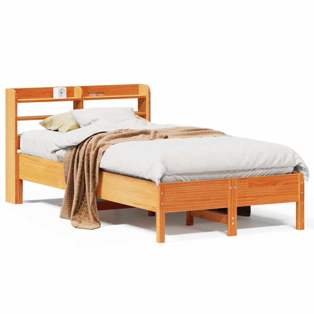 Cadre de lit sans matelas cire marron 120x190cm bois pin massif - XIOS