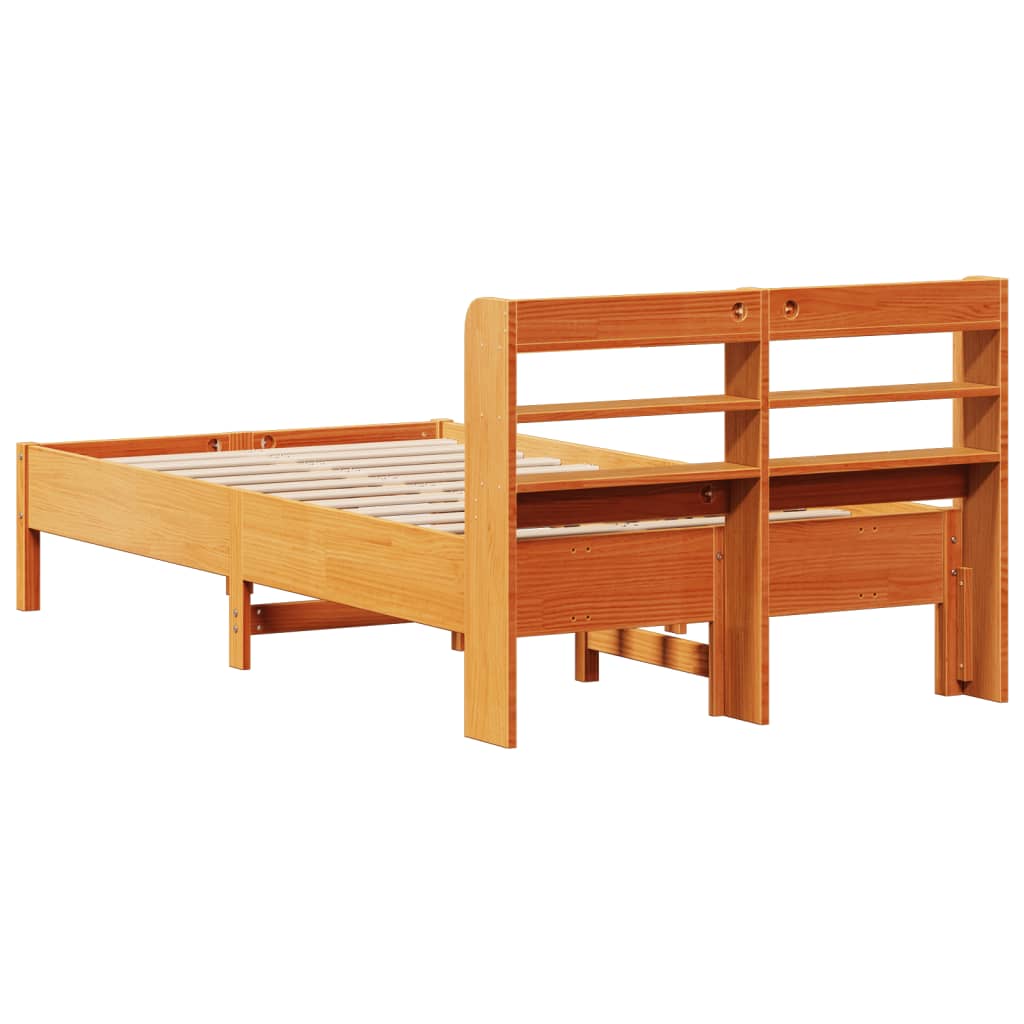 Cadre de lit sans matelas cire marron 120x190cm bois pin massif - XIOS