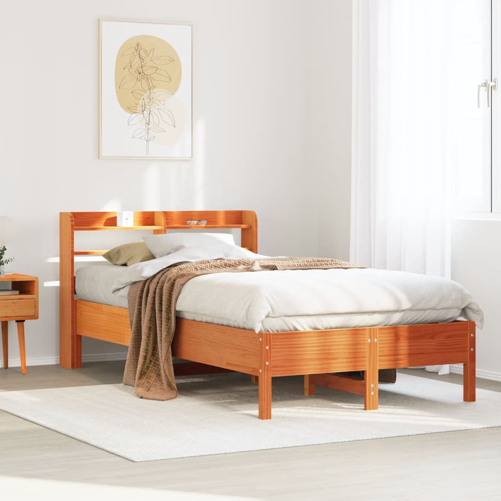 Cadre de lit sans matelas cire marron 120x190cm bois pin massif - XIOS