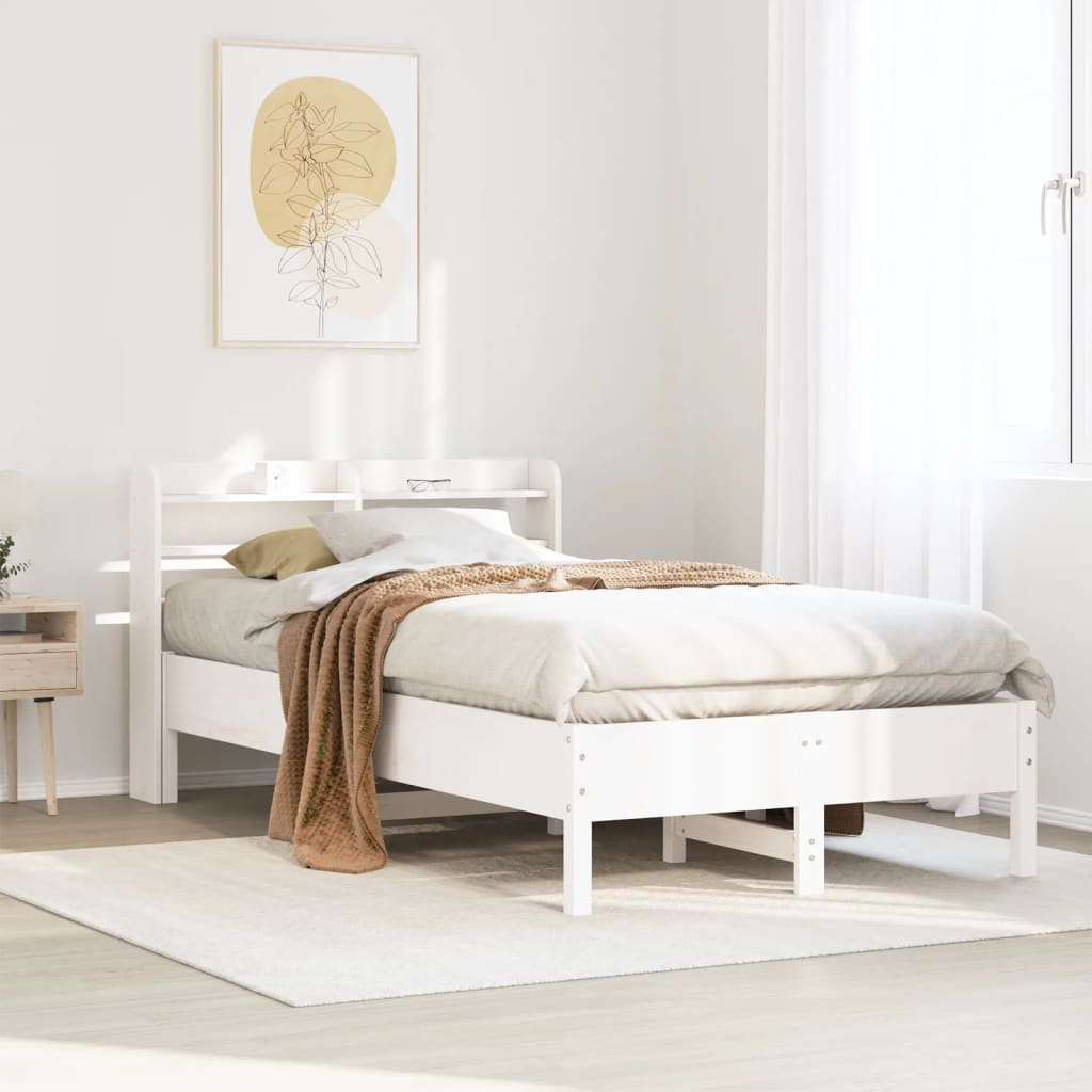 Cadre de lit sans matelas blanc 90x190 cm bois de pin massif - XIOS