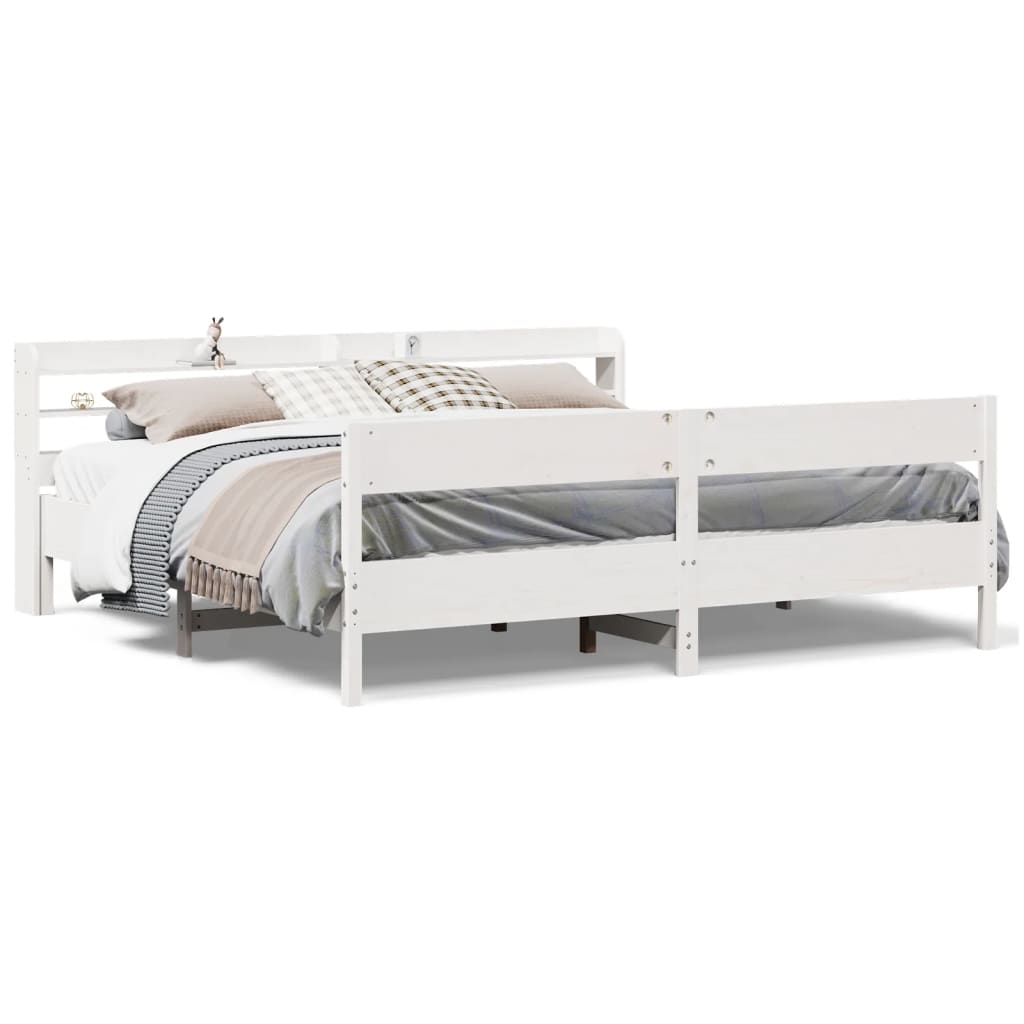 Cadre de lit sans matelas blanc 200x200 cm bois massif de pin - XIOS