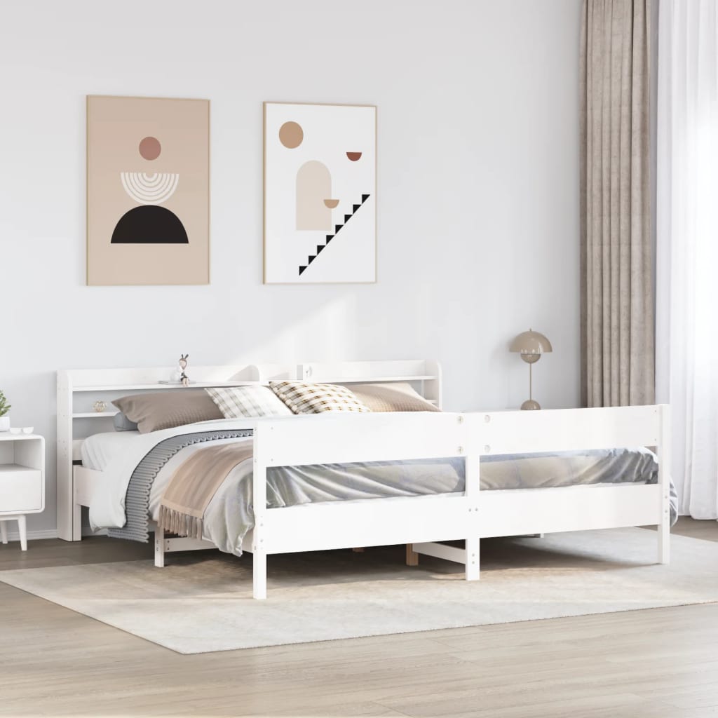 Cadre de lit sans matelas blanc 200x200 cm bois massif de pin - XIOS