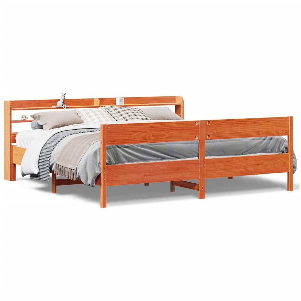 Cadre de lit sans matelas cire marron 200x200cm bois pin massif - XIOS