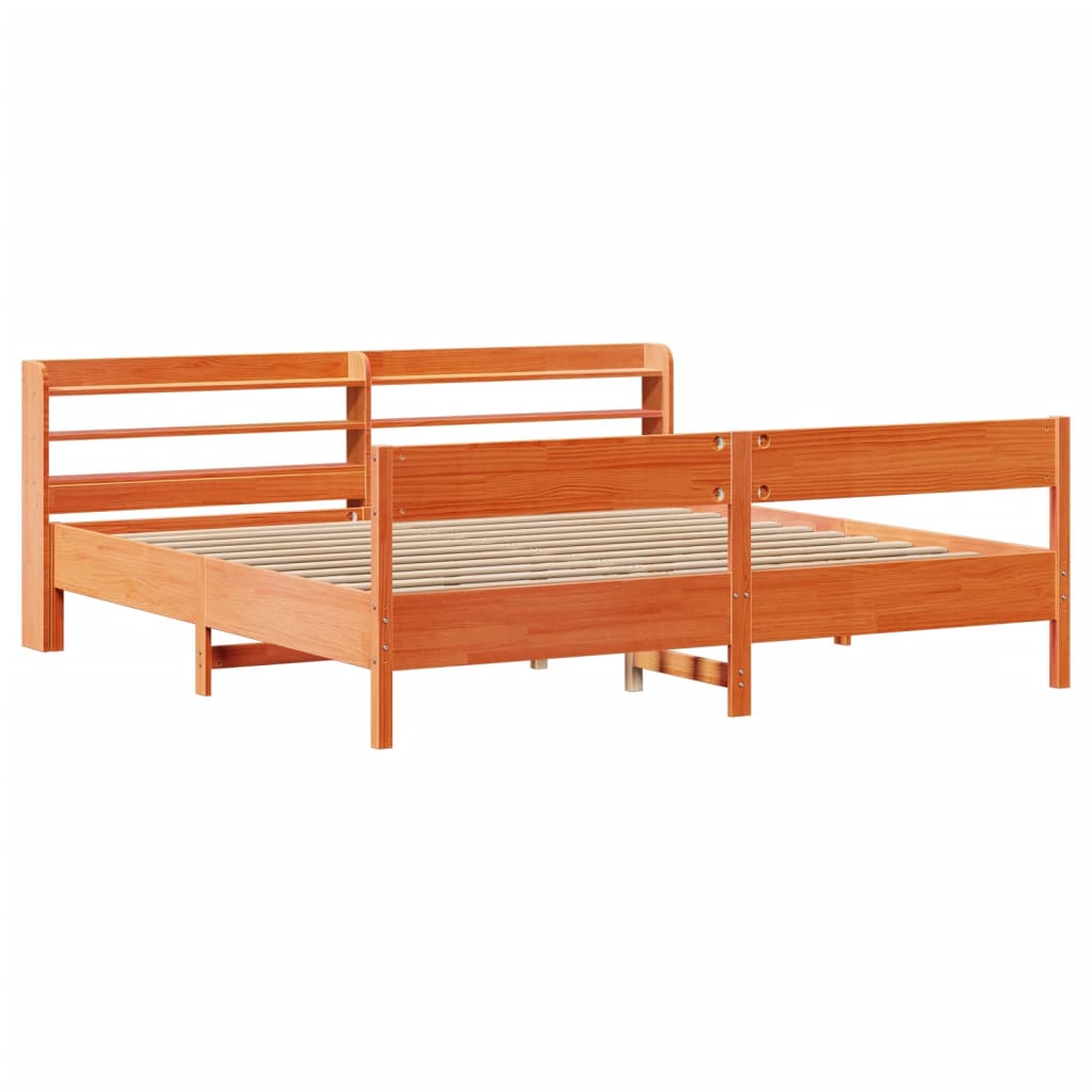 Cadre de lit sans matelas cire marron 200x200cm bois pin massif - XIOS