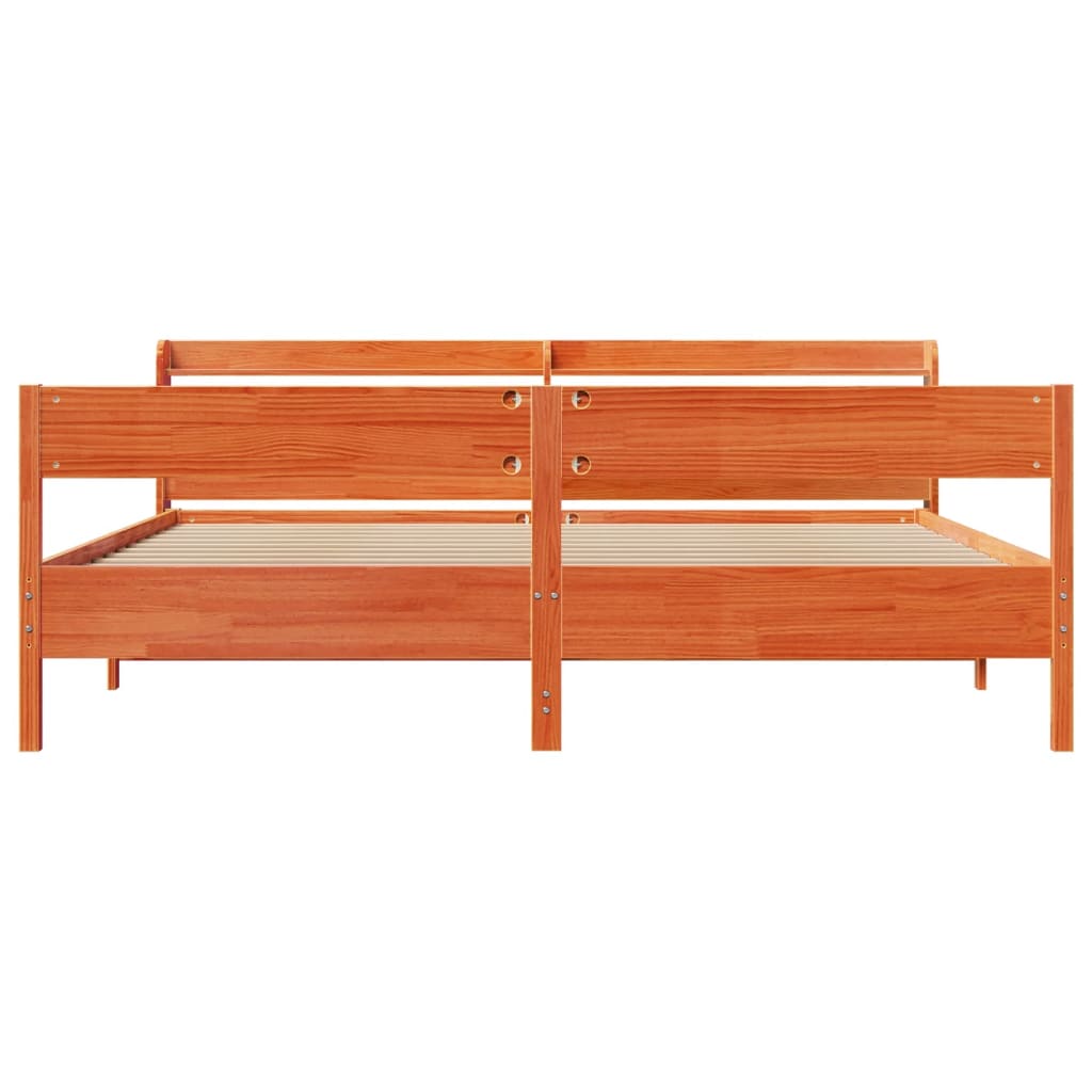 Cadre de lit sans matelas cire marron 200x200cm bois pin massif - XIOS