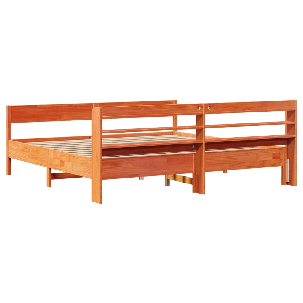 Cadre de lit sans matelas cire marron 200x200cm bois pin massif - XIOS