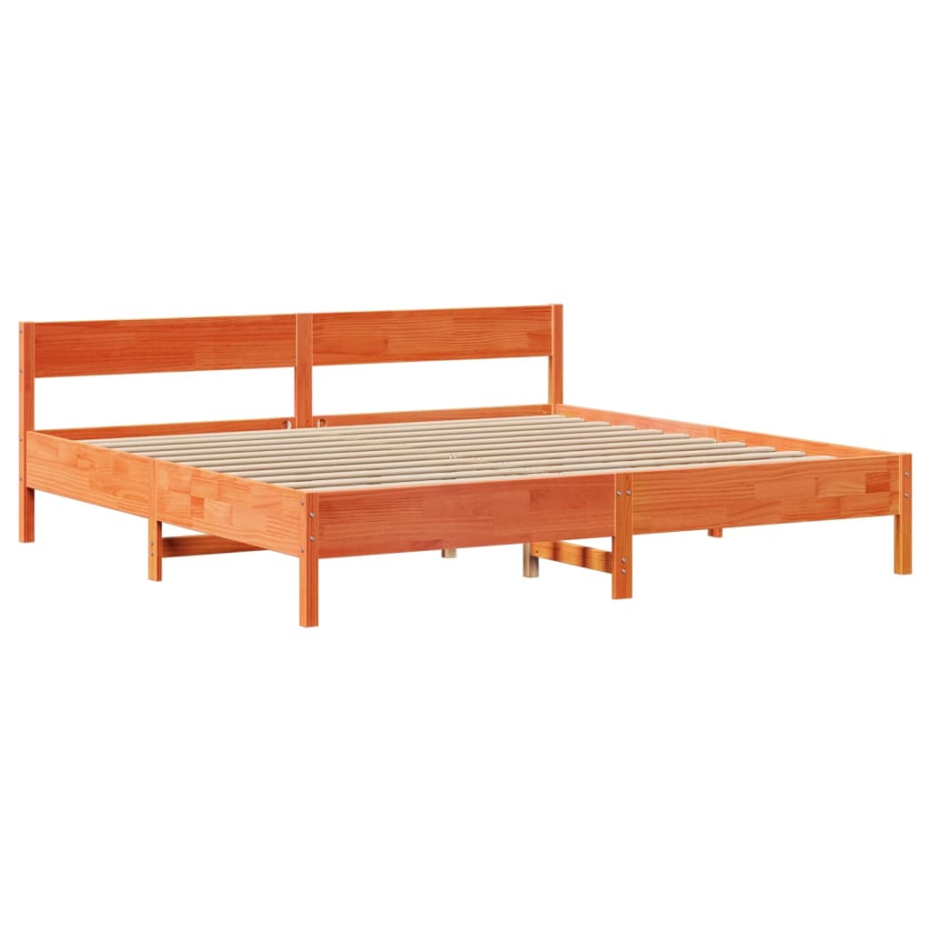 Cadre de lit sans matelas cire marron 200x200cm bois pin massif - XIOS