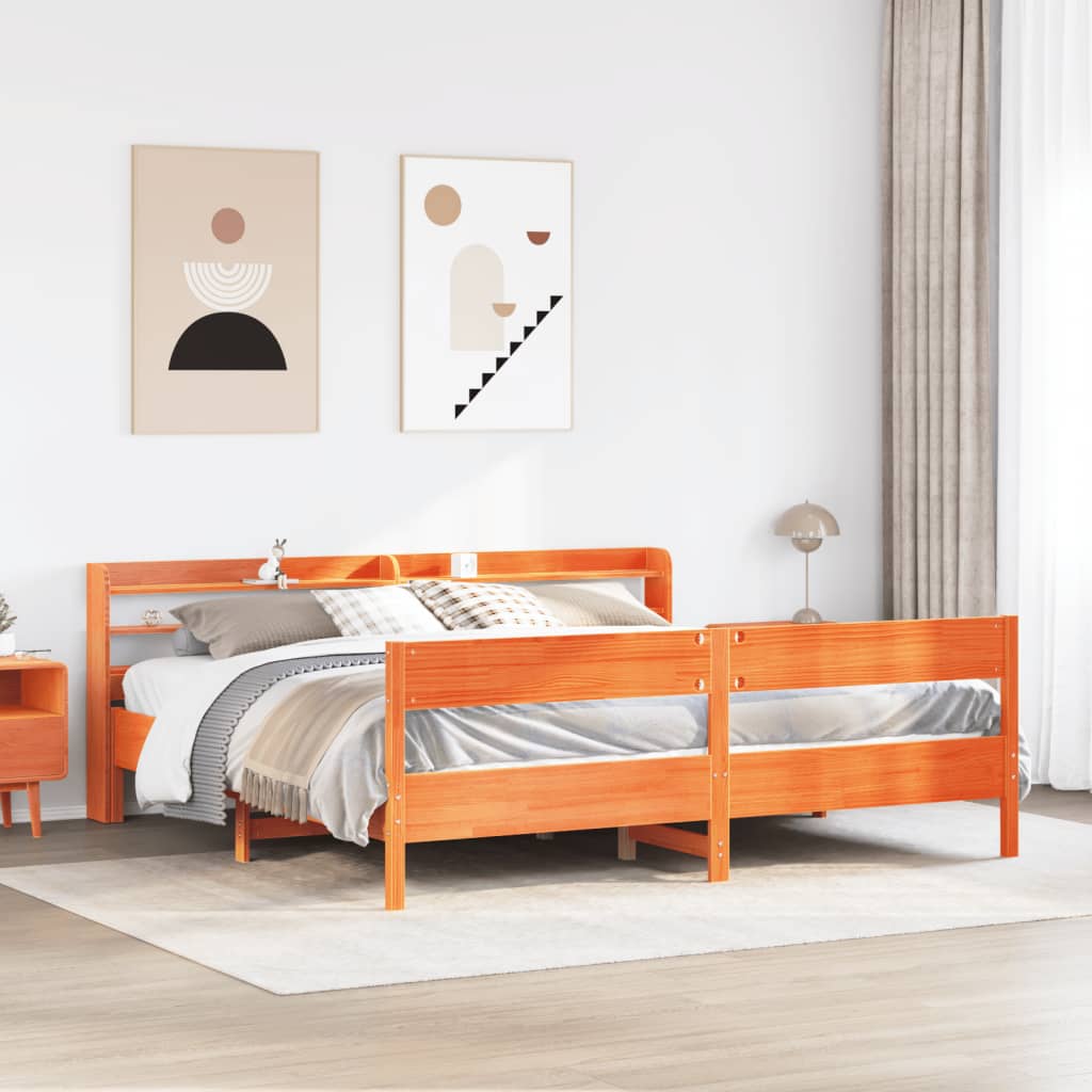 Cadre de lit sans matelas cire marron 200x200cm bois pin massif - XIOS