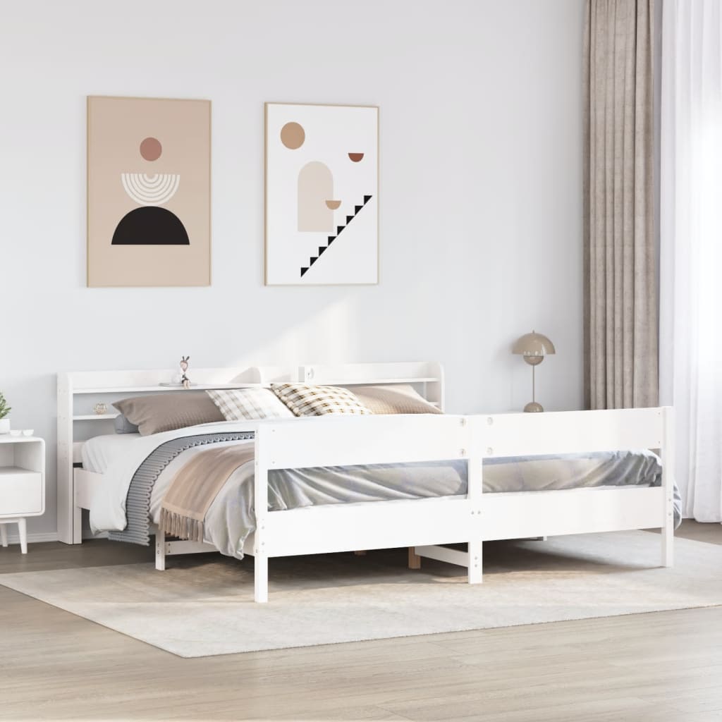 Cadre de lit sans matelas blanc 180x200 cm bois massif de pin - XIOS