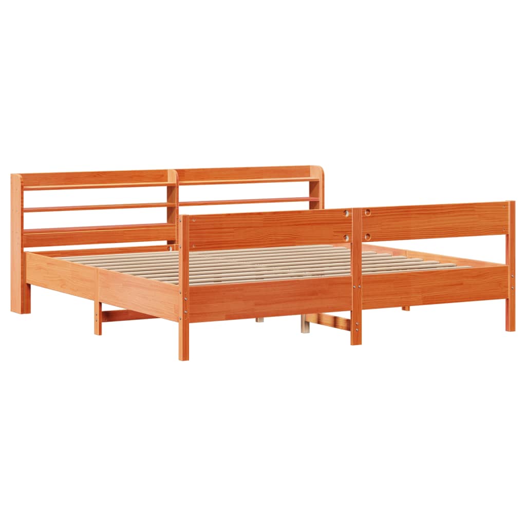 Cadre de lit sans matelas cire marron 180x200cm bois pin massif - XIOS