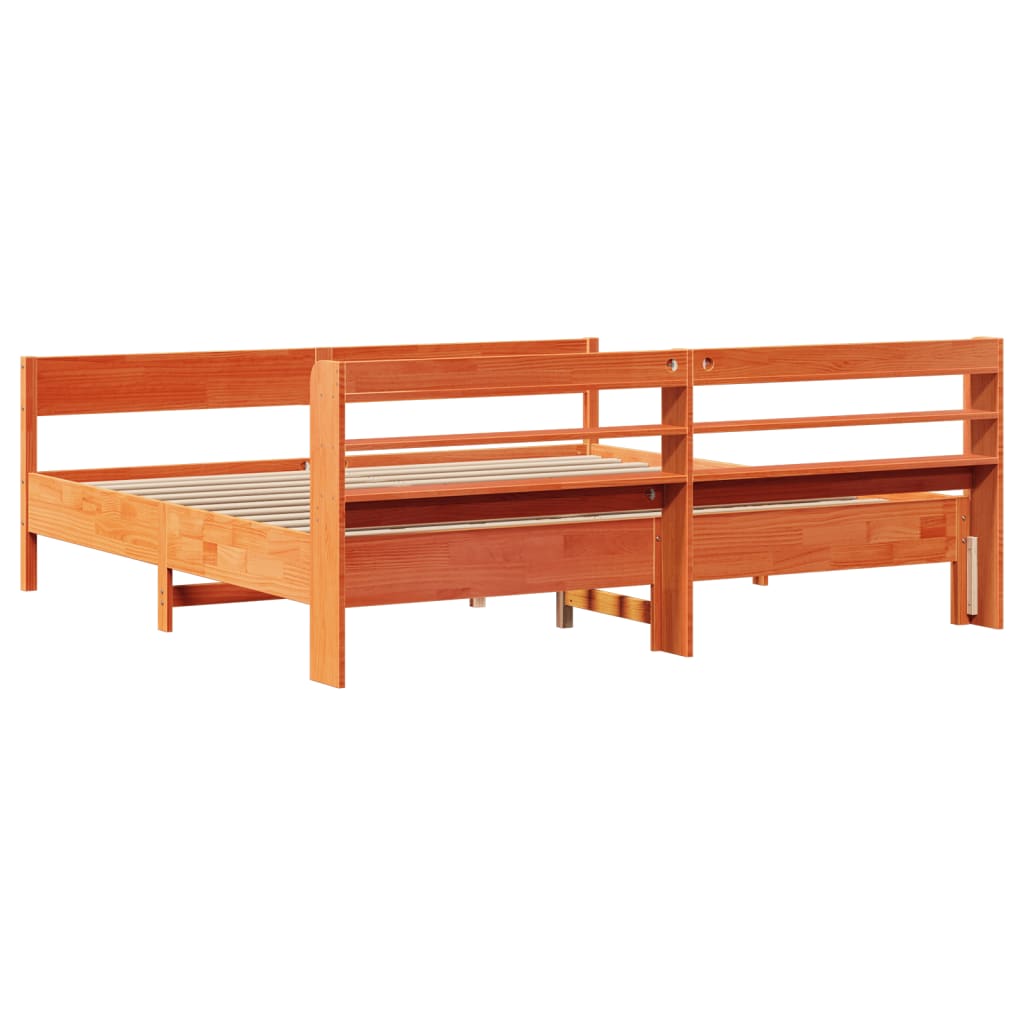 Cadre de lit sans matelas cire marron 180x200cm bois pin massif - XIOS