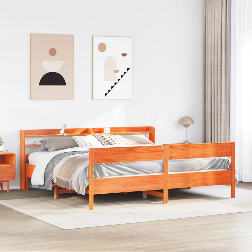 Cadre de lit sans matelas cire marron 180x200cm bois pin massif - XIOS