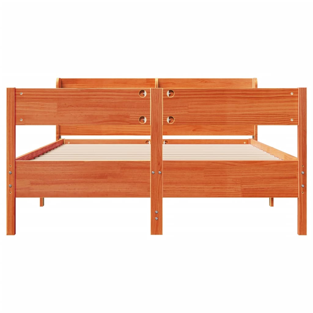 Cadre de lit sans matelas cire marron 160x200cm bois pin massif - XIOS