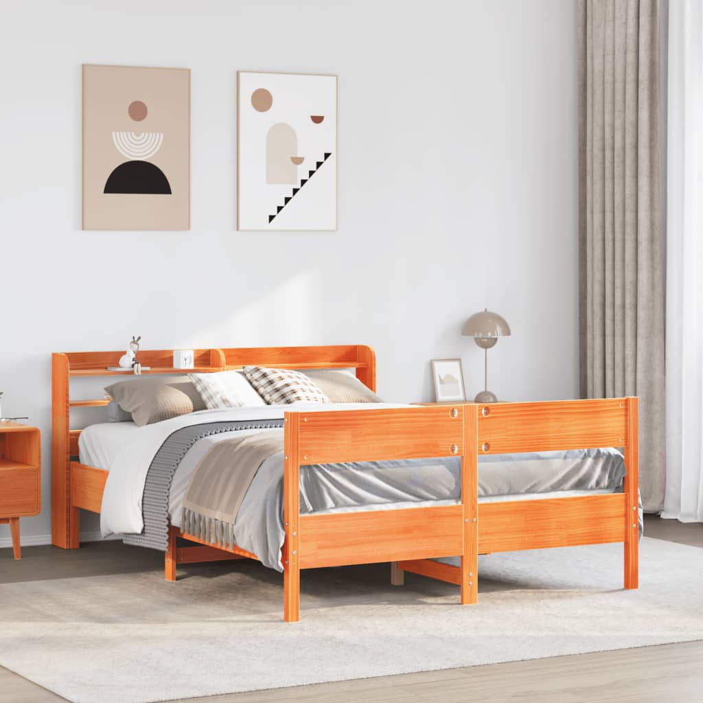 Cadre de lit sans matelas cire marron 160x200cm bois pin massif - XIOS