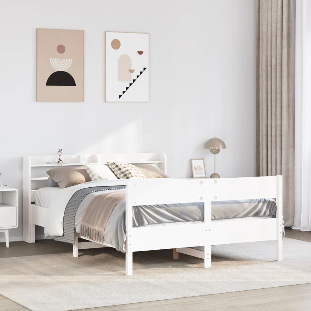 Cadre de lit sans matelas blanc 150x200 cm bois de pin massif - XIOS