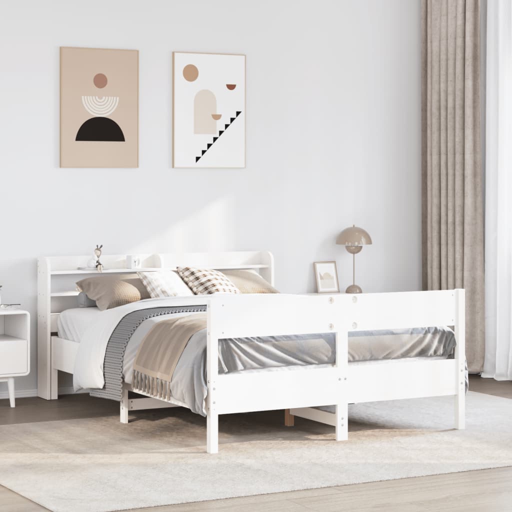 Cadre de lit sans matelas blanc 140x190 cm bois de pin massif - XIOS
