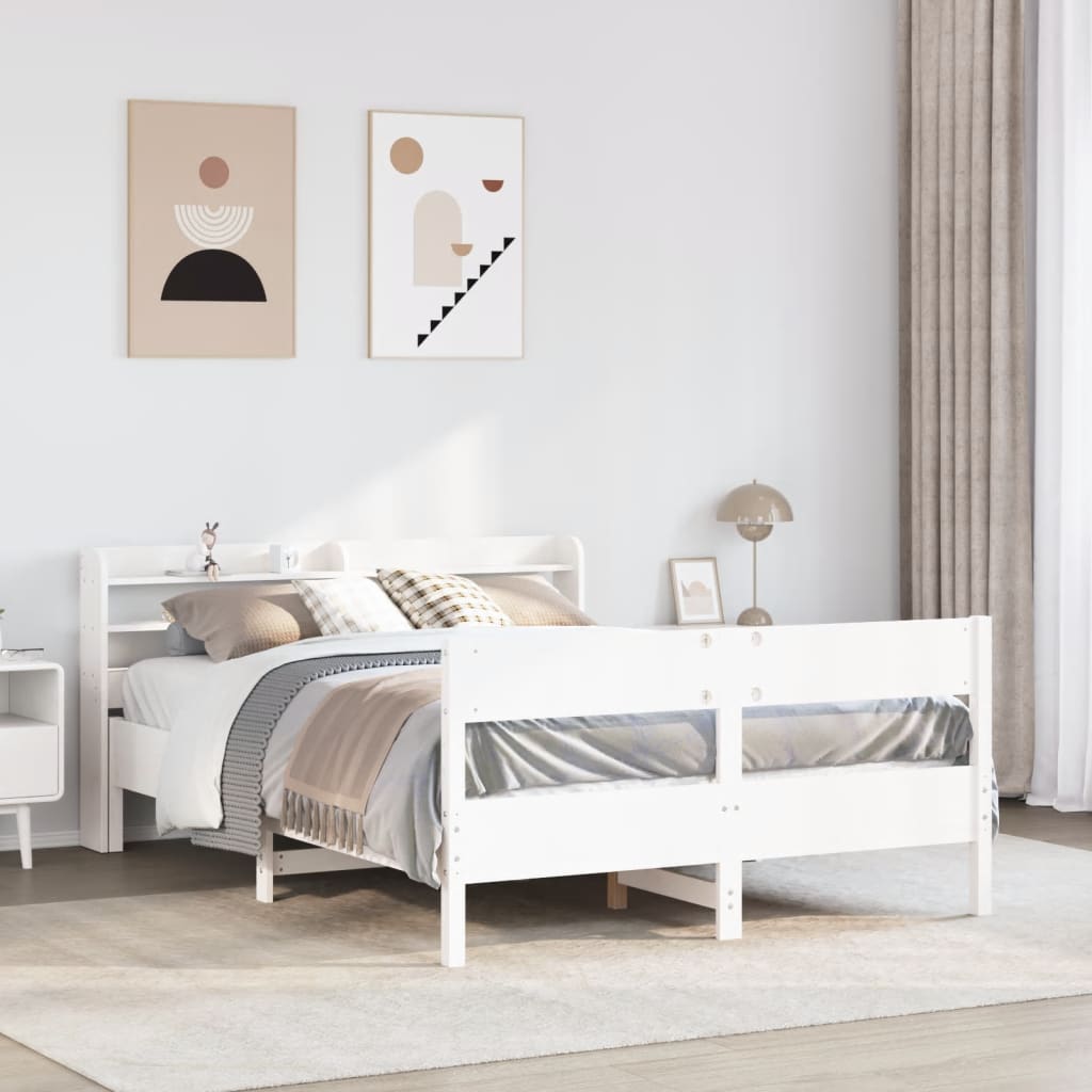 Cadre de lit sans matelas blanc 135x190 cm bois de pin massif - XIOS