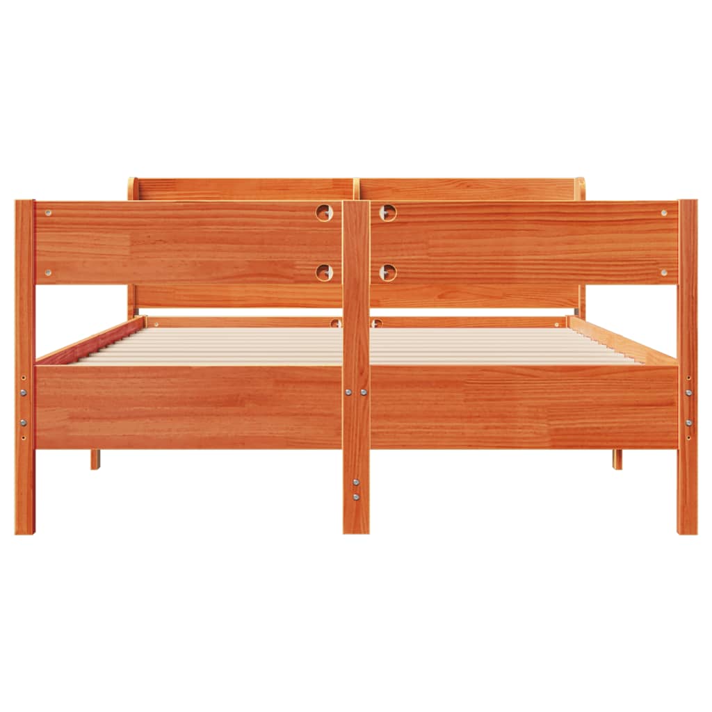 Cadre de lit sans matelas cire marron 135x190cm bois pin massif - XIOS