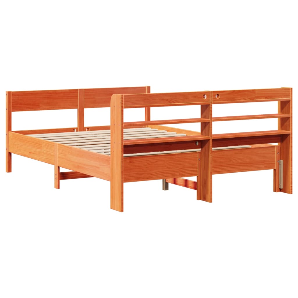 Cadre de lit sans matelas cire marron 135x190cm bois pin massif - XIOS