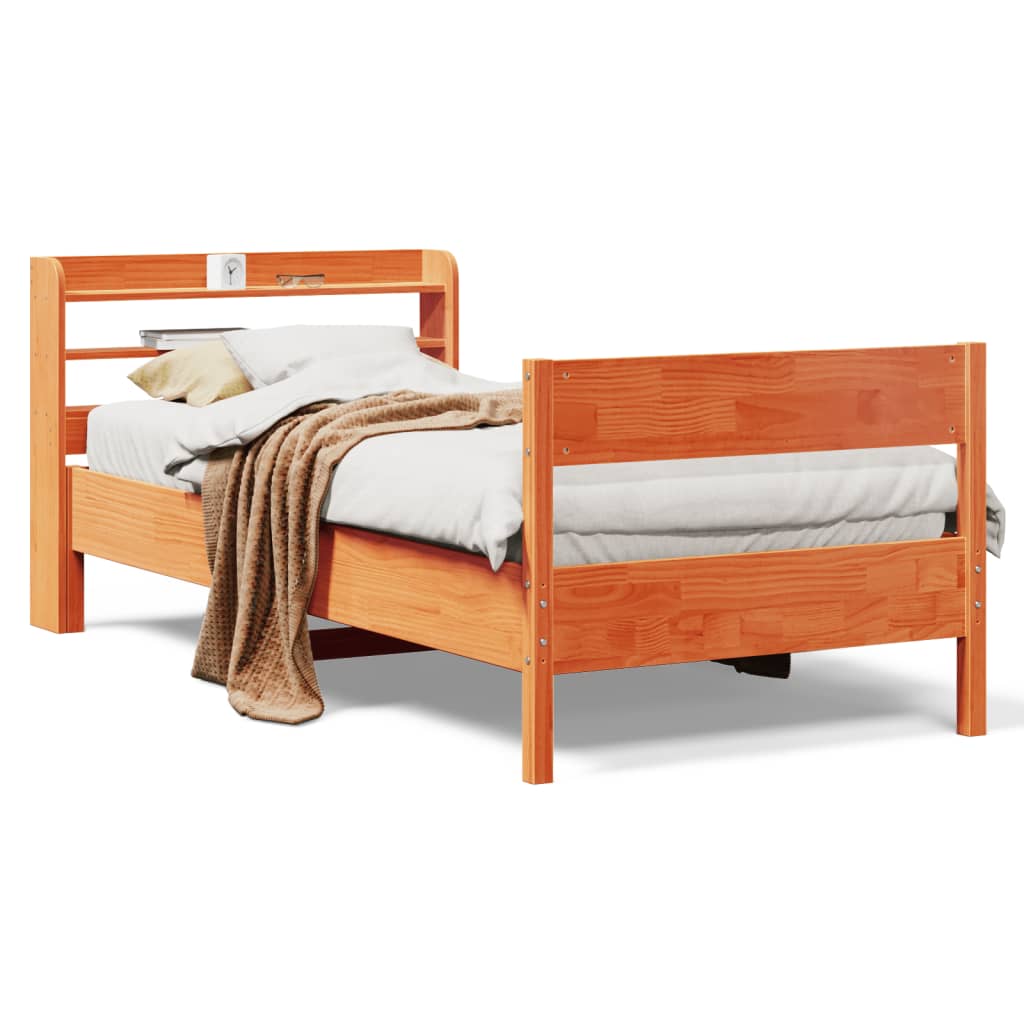 Cadre de lit sans matelas cire marron 75x190 cm bois pin massif - XIOS