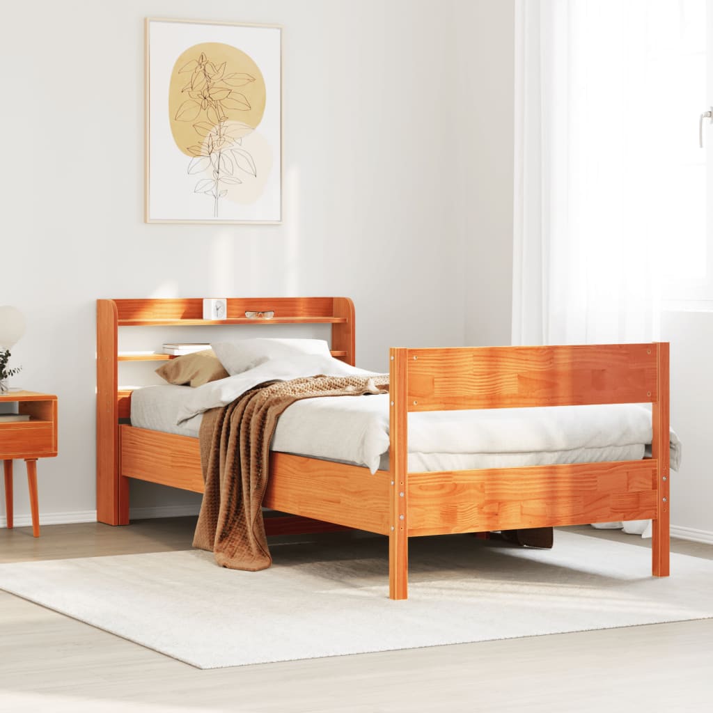 Cadre de lit sans matelas cire marron 75x190 cm bois pin massif - XIOS