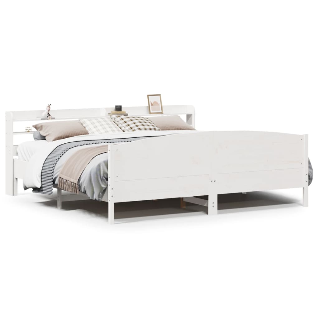 Cadre de lit sans matelas blanc 200x200 cm bois massif de pin - XIOS