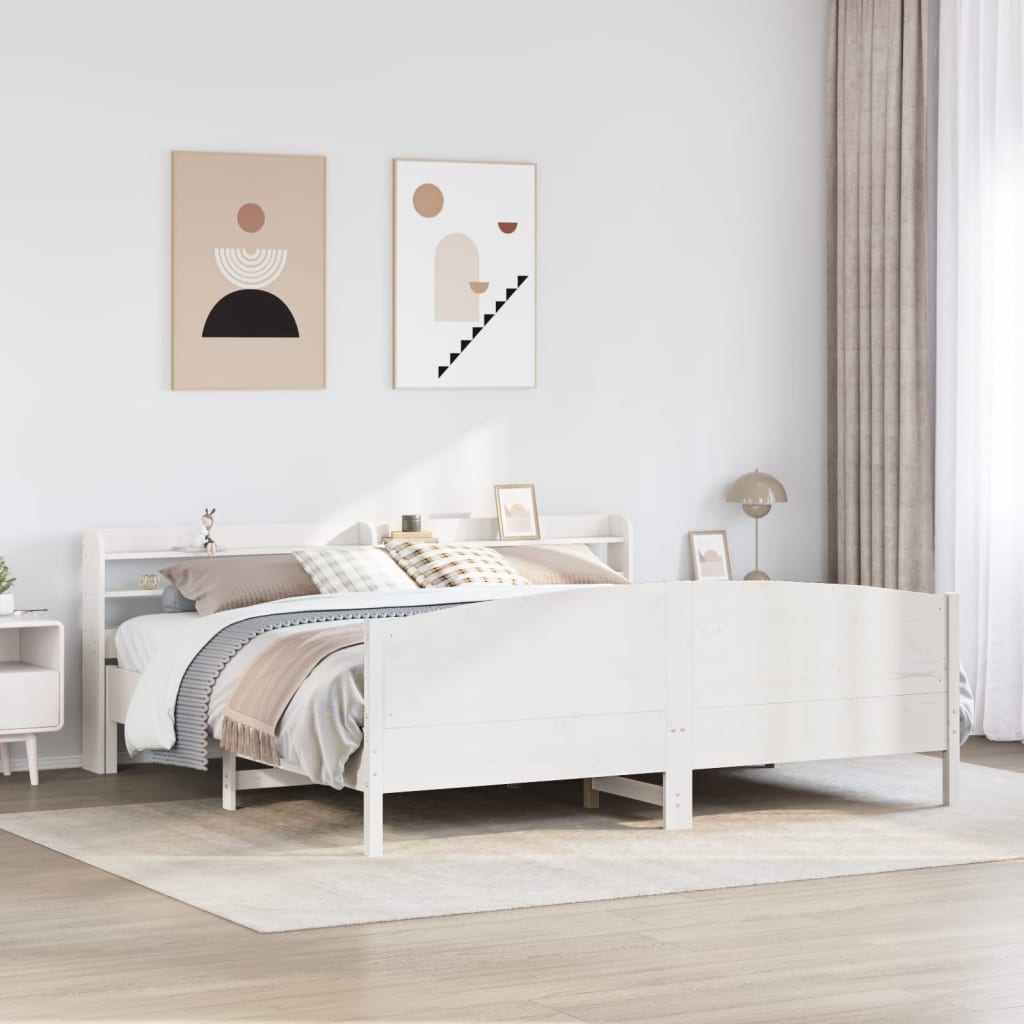 Cadre de lit sans matelas blanc 200x200 cm bois massif de pin - XIOS