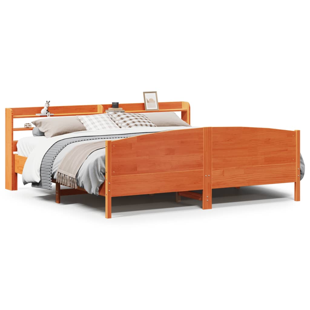 Cadre de lit sans matelas cire marron 200x200cm bois pin massif - XIOS