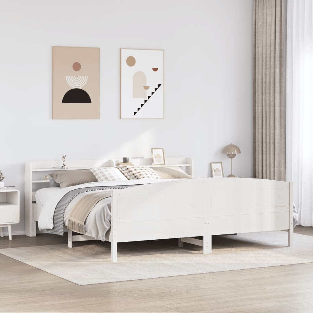 Cadre de lit sans matelas blanc 180x200 cm bois massif de pin - XIOS