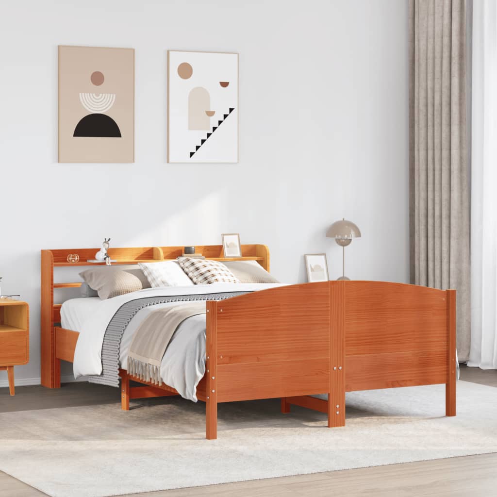 Cadre de lit sans matelas cire marron 160x200cm bois pin massif - XIOS