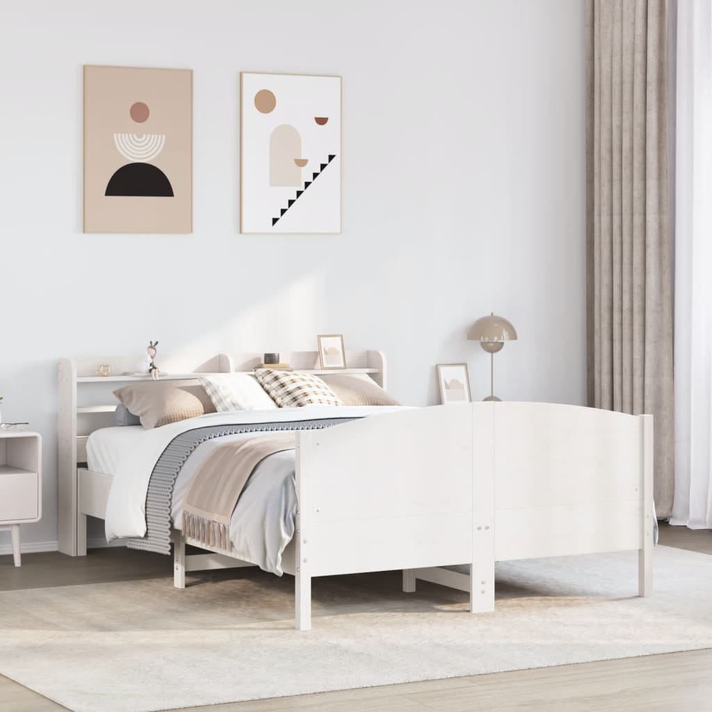 Cadre de lit sans matelas blanc 150x200 cm bois de pin massif - XIOS