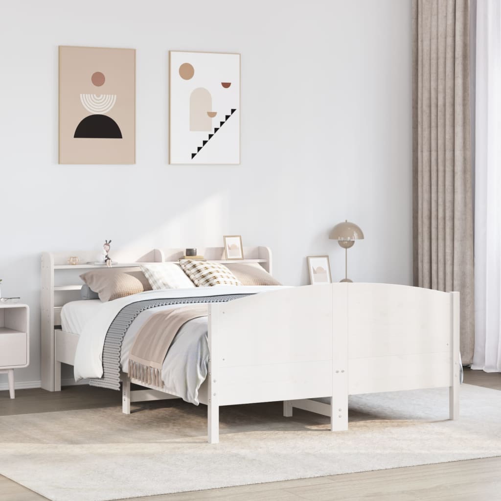 Cadre de lit sans matelas blanc 140x190 cm bois de pin massif - XIOS
