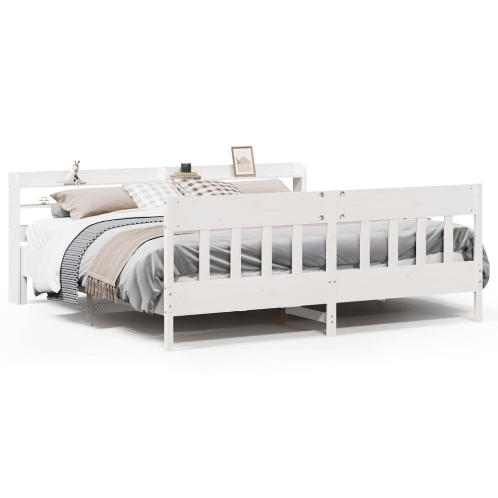 Cadre de lit sans matelas blanc 200x200 cm bois massif de pin - XIOS