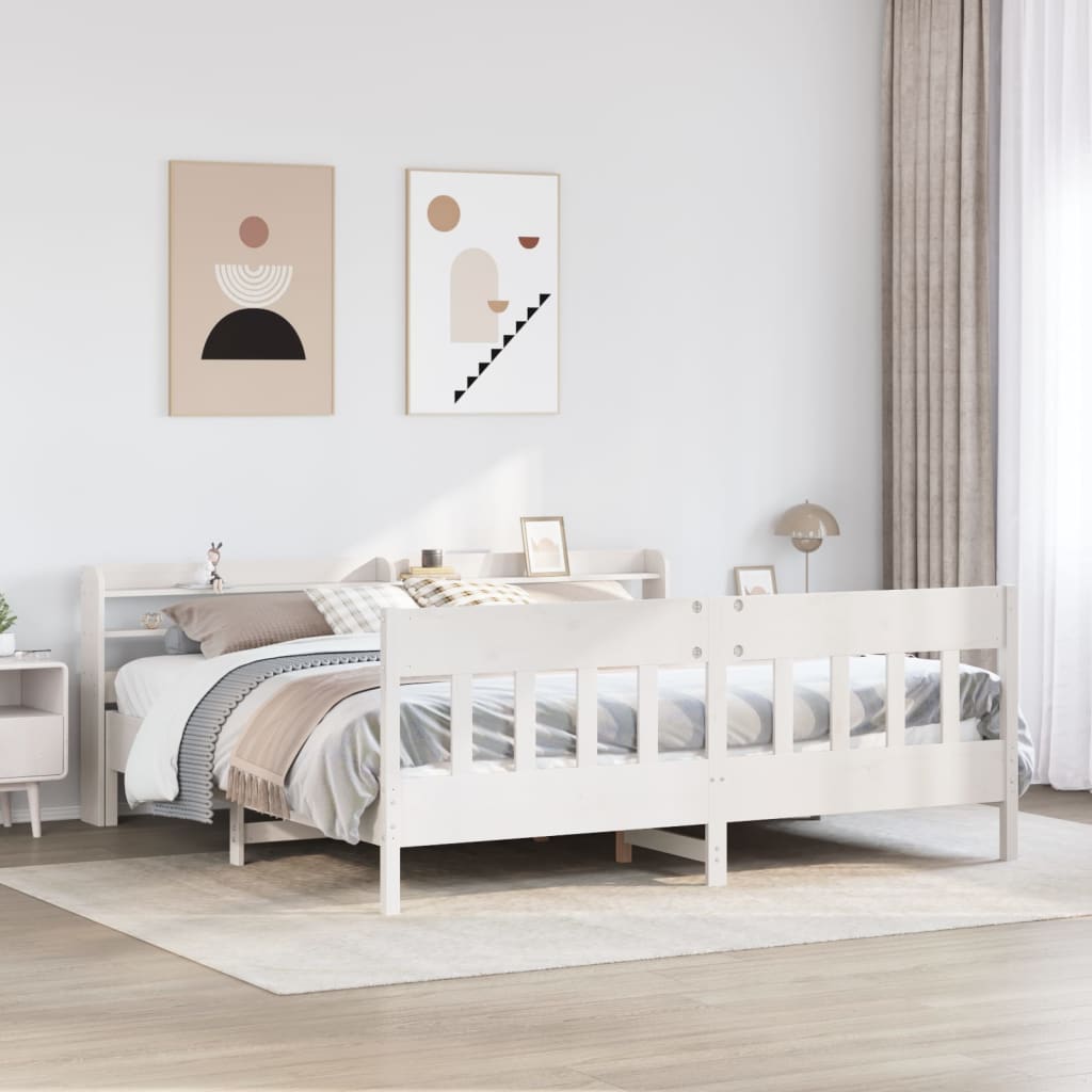 Cadre de lit sans matelas blanc 200x200 cm bois massif de pin - XIOS