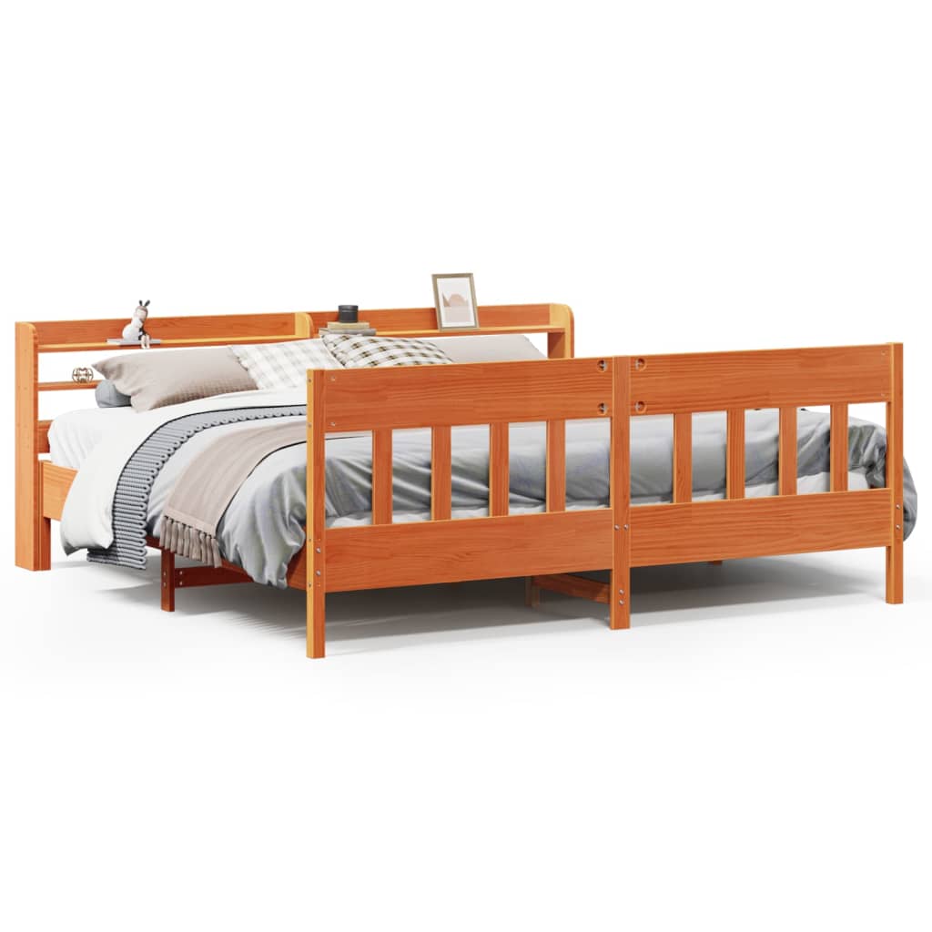 Cadre de lit sans matelas cire marron 200x200cm bois pin massif - XIOS
