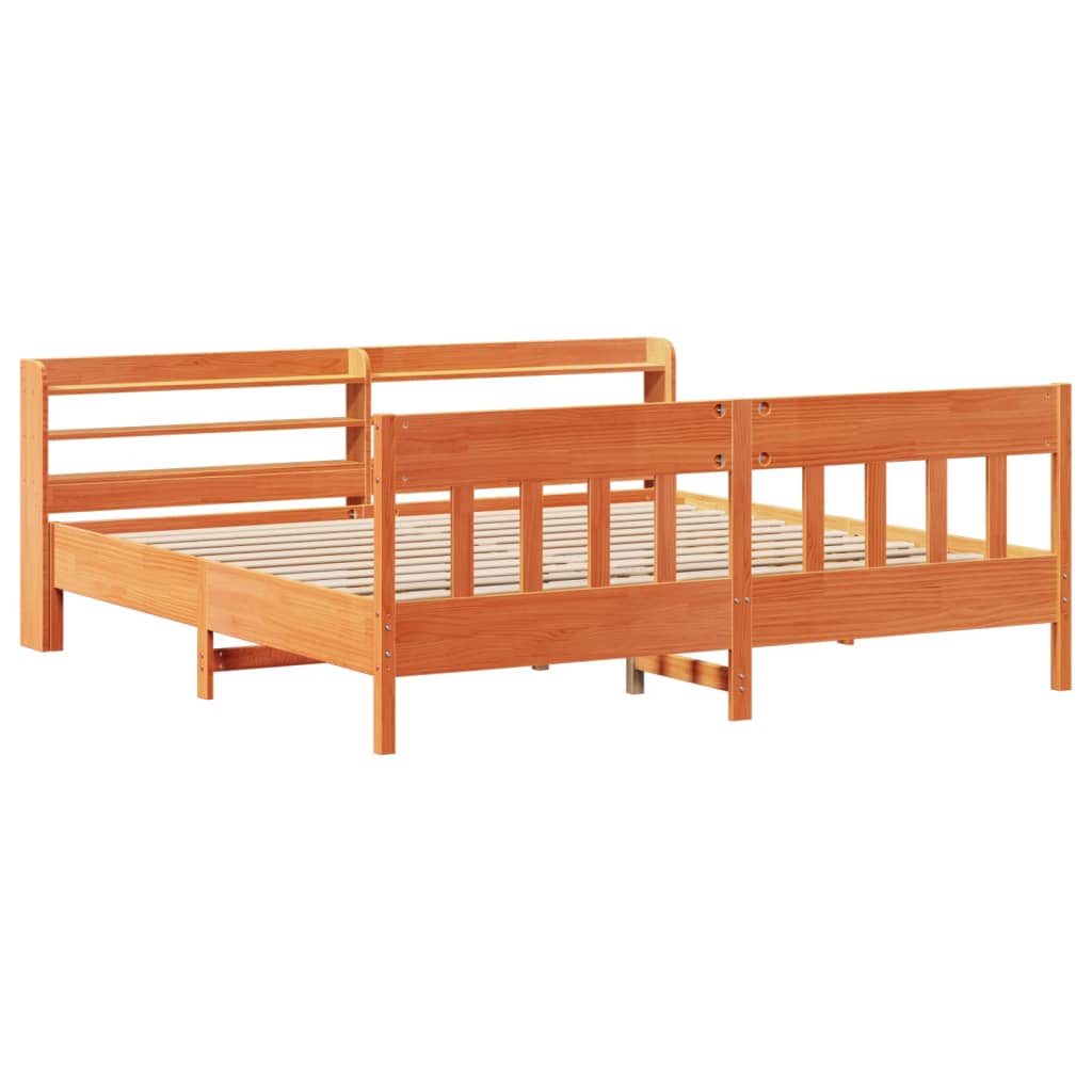 Cadre de lit sans matelas cire marron 200x200cm bois pin massif - XIOS