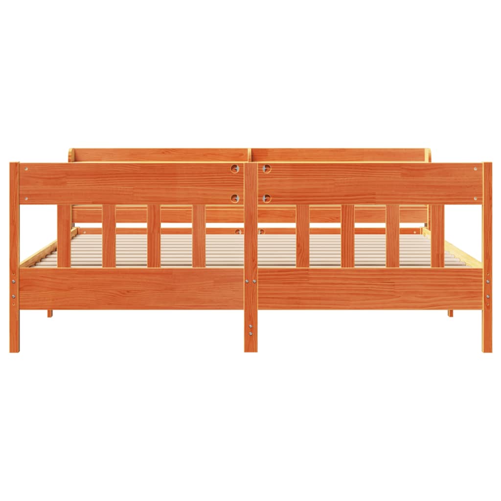 Cadre de lit sans matelas cire marron 200x200cm bois pin massif - XIOS