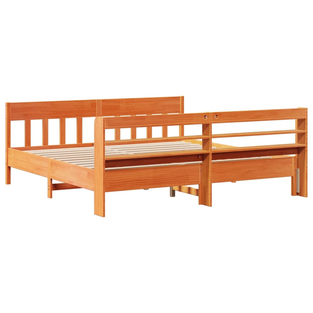 Cadre de lit sans matelas cire marron 200x200cm bois pin massif - XIOS