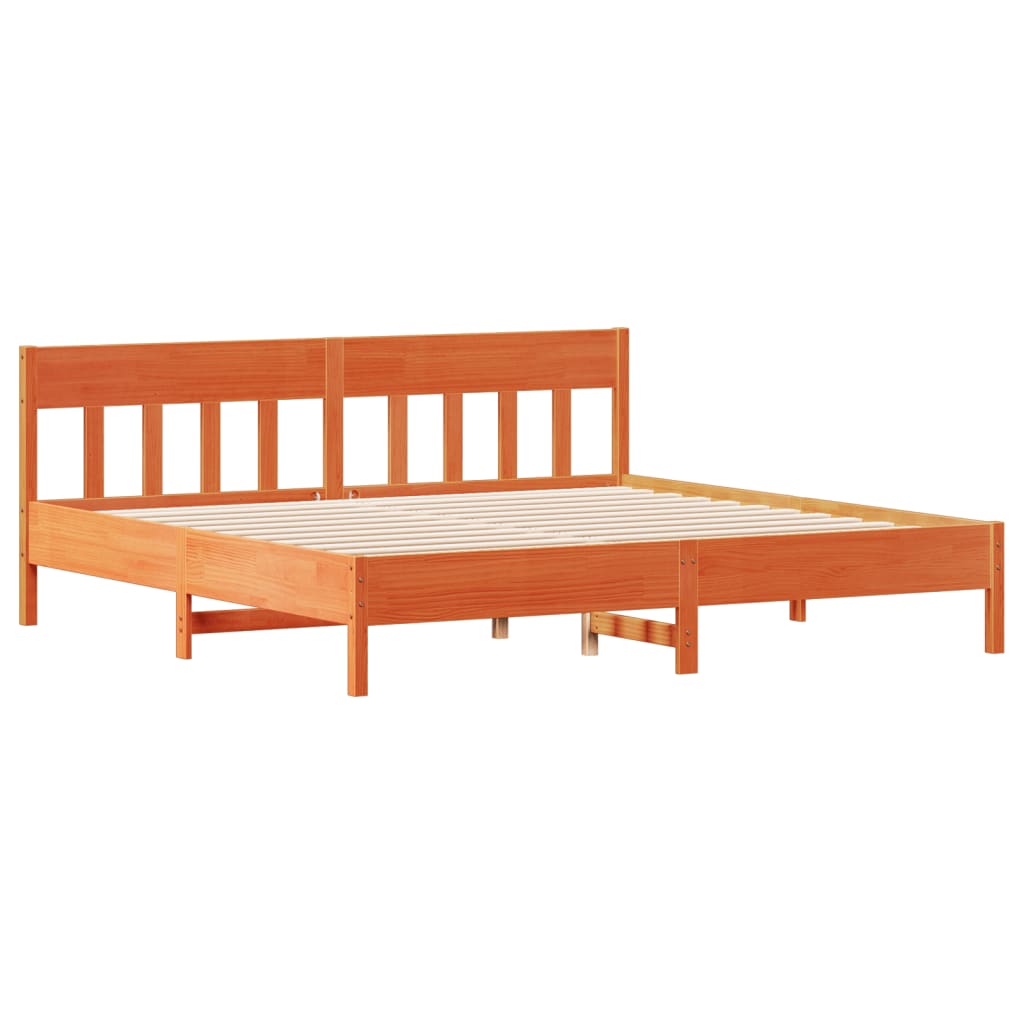Cadre de lit sans matelas cire marron 200x200cm bois pin massif - XIOS