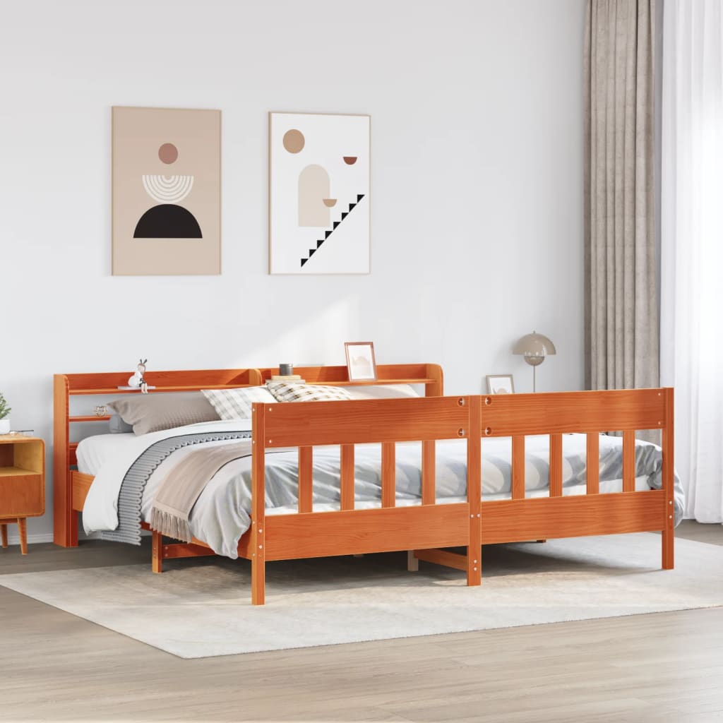 Cadre de lit sans matelas cire marron 200x200cm bois pin massif - XIOS