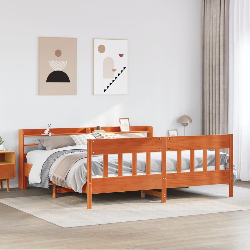 Cadre de lit sans matelas cire marron 180x200cm bois pin massif - XIOS