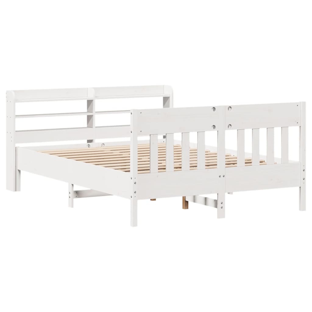 Cadre de lit sans matelas blanc 160x200 cm bois de pin massif - XIOS