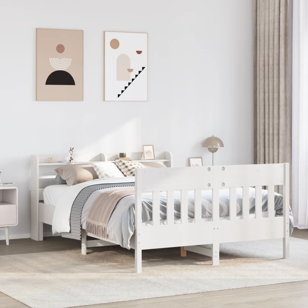 Cadre de lit sans matelas blanc 160x200 cm bois de pin massif - XIOS