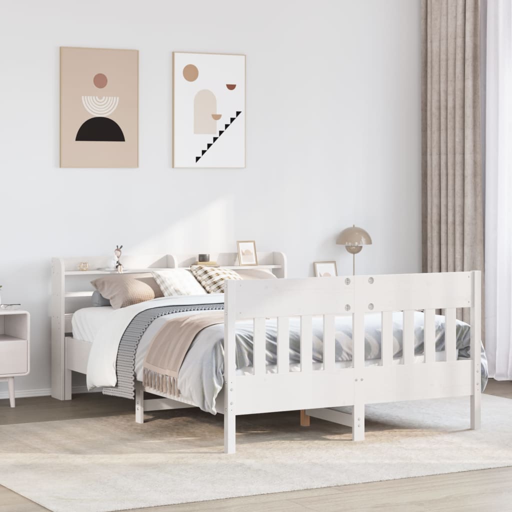 Cadre de lit sans matelas blanc 150x200 cm bois de pin massif - XIOS