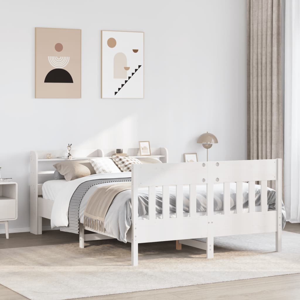 Cadre de lit sans matelas blanc 140x200 cm bois de pin massif - XIOS