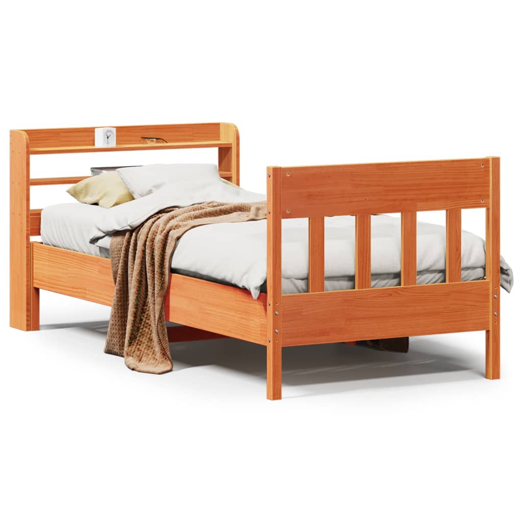 Cadre de lit sans matelas cire marron 100x200cm bois pin massif - XIOS