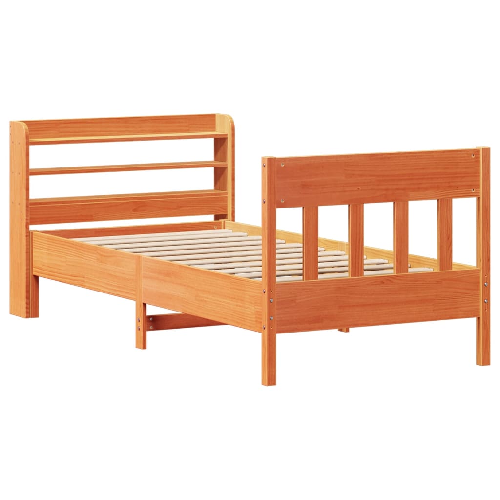 Cadre de lit sans matelas cire marron 100x200cm bois pin massif - XIOS